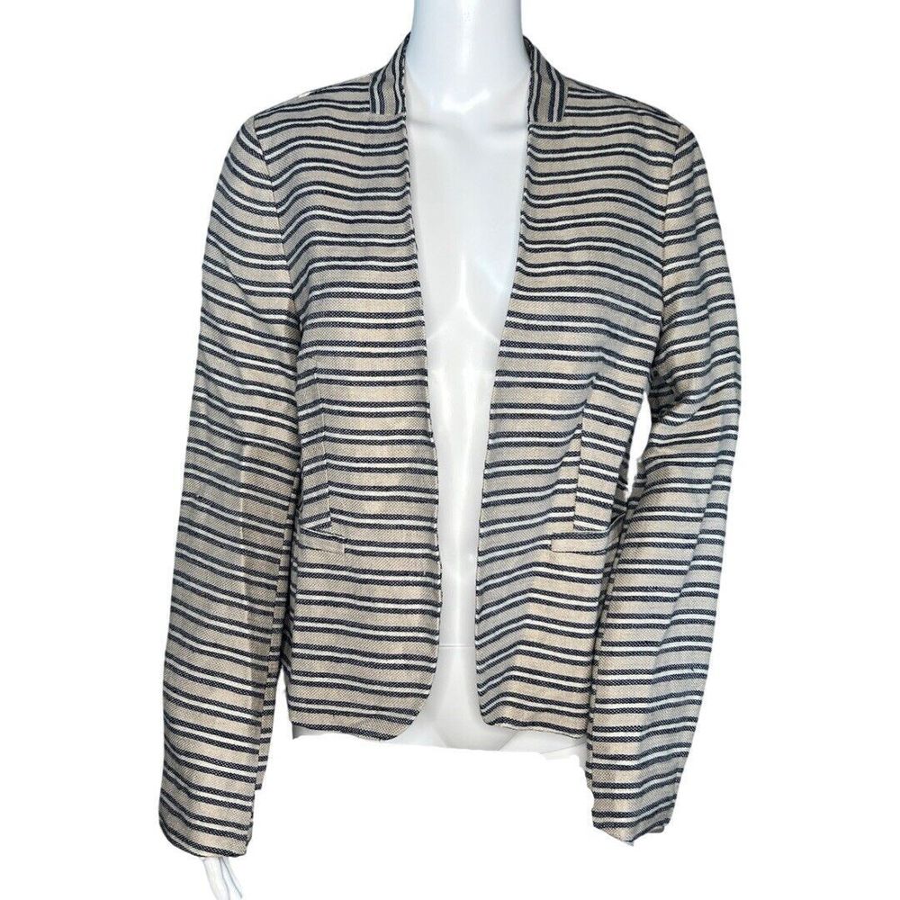 Loft Blazer Womens 10 Black Cream Stripe Open Office Career Casual Versatile